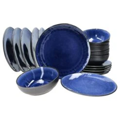 18tlg. Teller Set Reactive Glaze Navy Blue- Athens - 24327290