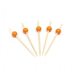 Picker Aus Bambus Mit Orangener Kugel, 120 Mm, 200 Stück