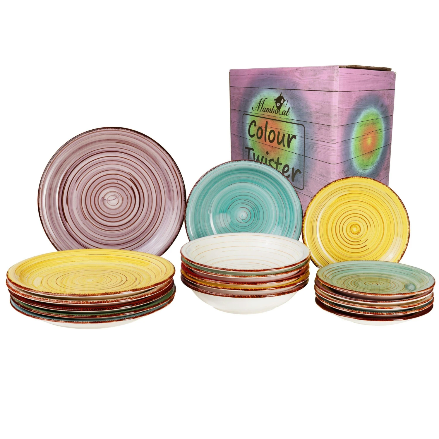 18-teiliges Tellerset Rimini Colour Twister Für 6 Personen Im Farbenfrohen Stil 1 18-teiliges Tellerset Rimini Colour Twister Für 6 Personen Im Farbenfrohen Stil