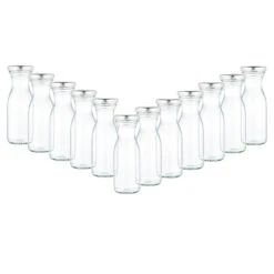 12er Set Weithalsflasche Karaffe 250 Ml + To 53 Deckel Silber